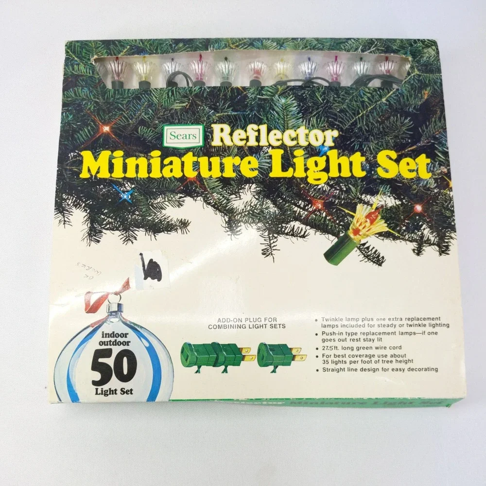 vtg Petal Reflector Miniature Light Set Multi Color 50 Count 27.5ft Sears